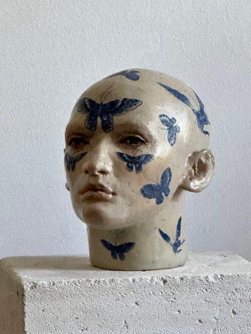 Aga Koncka - Head with Butterflies - Caramic Sculpture.