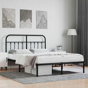 vidaXL Bedframe met hoofdbord metaal zwart 140x200 cm, Verzenden