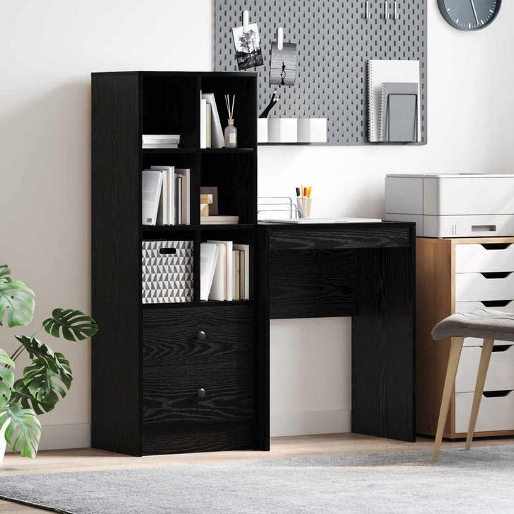 vidaXL Bureau met lade met plank met opslag 2 pcs Zwart, Maison & Meubles, Bureaux, Envoi