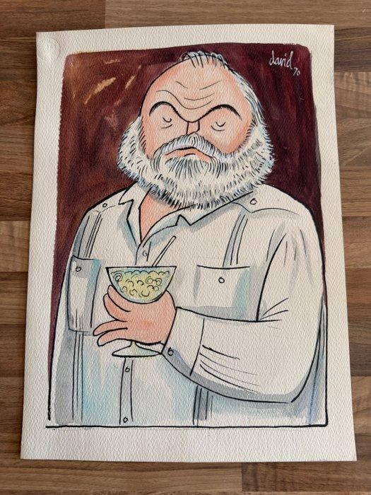 Juan David (1911-1981) - Ernest Hemingway mit einem Glas, Antiquités & Art, Art | Objets design