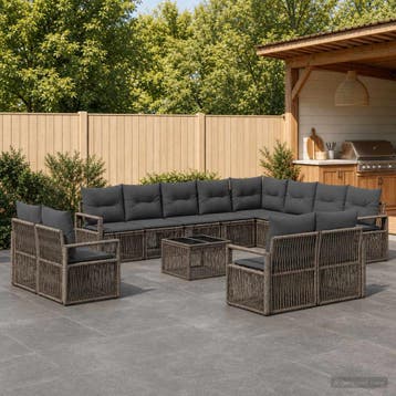 vidaXL Tuinbank Set 13 st Grijs poly rattan, Tuin en Terras, Verzenden, Nieuw