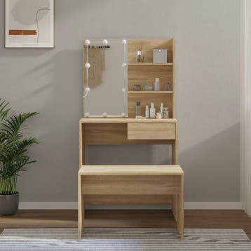 vidaXL Kaptafelset met LEDs bewerkt hout sonoma, Verzenden, Nieuw