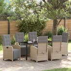 vidaXL Tuin Eettafel Set met kussen 7 pcs Beige poly rattan, Verzenden, Nieuw