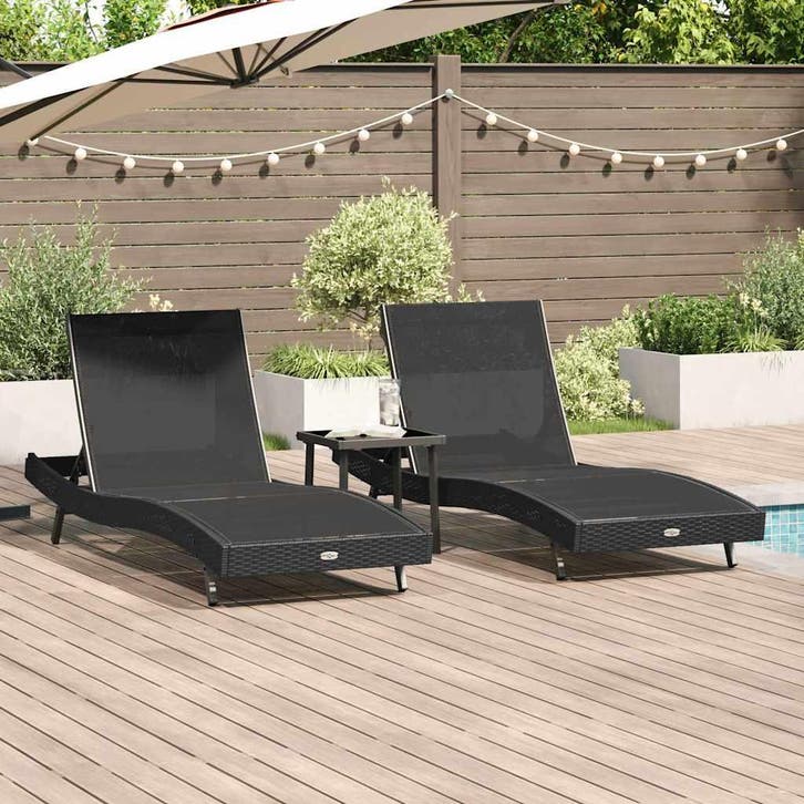 vidaXL Ligstoel 3 pcs Zwart 197 x 70 x 82 cm poly rattan, Tuin en Terras, Ligbedden, Nieuw, Verzenden