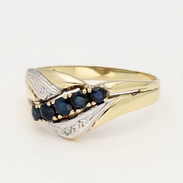 Bague - 14 carats Or jaune Saphir - Diamant
