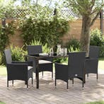 vidaXL Tuin Eettafel Set met kussen 5 pcs Zwart poly rattan, Verzenden