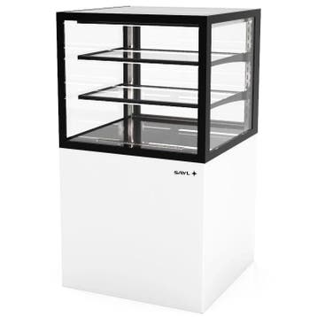 Neutrale Vitrine | INTEGRA | Wit/Zwart | 3 Niveaus | Wielen, Verzenden, Nieuw in verpakking