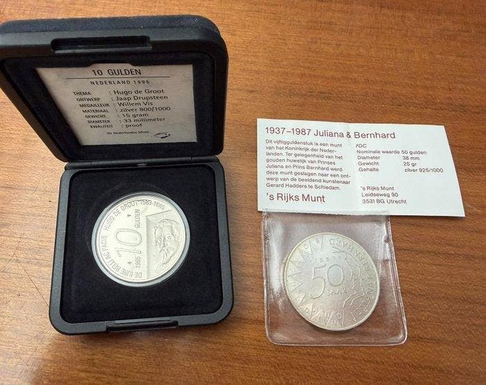 Nederland. Beatrix. Lot of 2 Silver Commemorative Coins – 50, Timbres & Monnaies, Monnaies | Pays-Bas