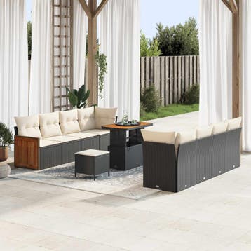 vidaXL Tuinbank Set met kussen 11 pcs Zwart en Crème, Verzenden