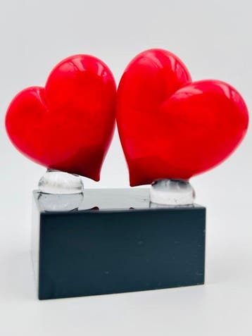 hand made Murano glass - Sculpture, Cuori love - 7 cm -