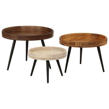 vidaXL Salontafels 3 st rond massief mangohout, Verzenden, Nieuw
