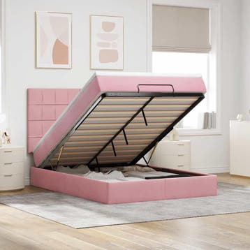 vidaXL Ottoman bed met matrassen 140x190cm fluweel roze, Verzenden