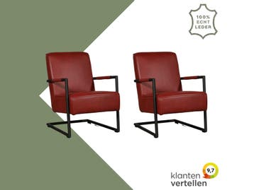 Set van 2 Leren fauteuils Lodge - Granada Rouge (rood), Ophalen of Verzenden