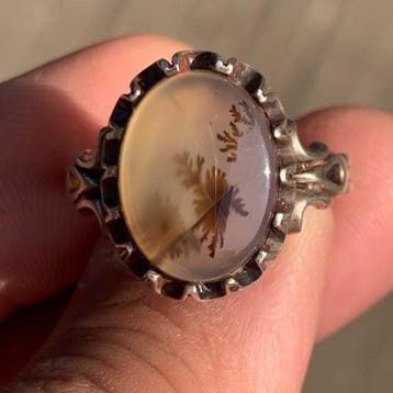 Zonder minimumprijs - Ring Zilver - Dendritische Agaat Ring