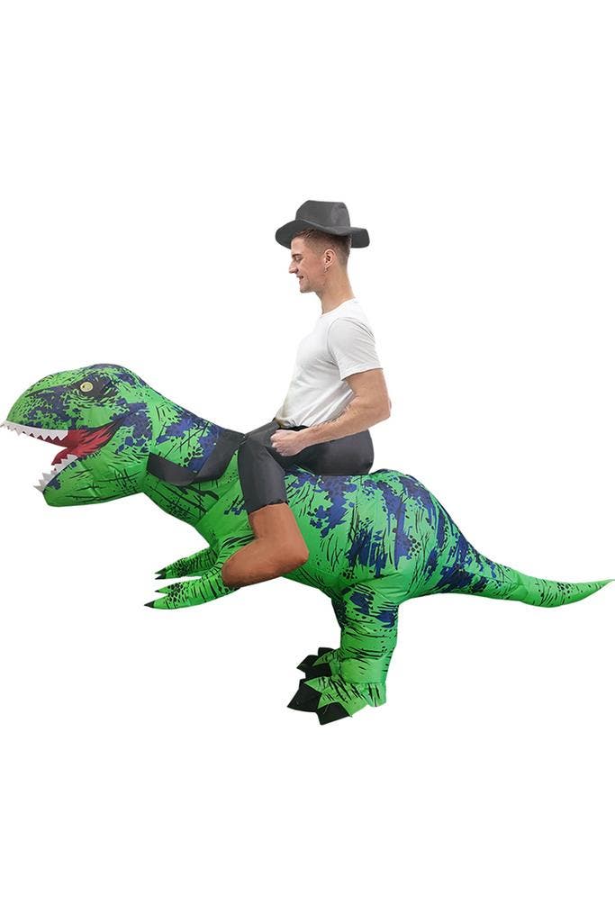 KIMU® Opblaas Kostuum Rijdend op T-Rex Groen Opblaasbaar Pak, Kleding | Heren, Carnavalskleding en Feestkleding, Nieuw, Ophalen of Verzenden