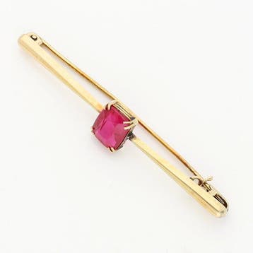 Broche - 14 karaat Geel goud Robijn, Handtassen en Accessoires