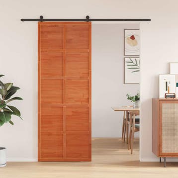 vidaXL Schuifdeur Wasbruin 80 x 208 cm Massief grenenhout, Doe-het-zelf en Bouw, Verzenden, Nieuw