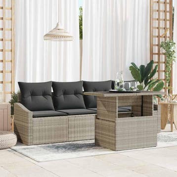 vidaXL Tuinbank Set 5 st Lichtgrijs poly rattan, Verzenden