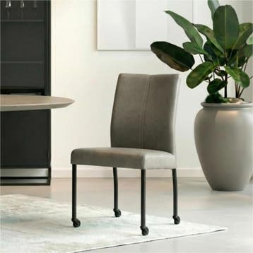 Set van 8 Leren eetkamerstoelen Comfort met wieltjes -, Ophalen of Verzenden