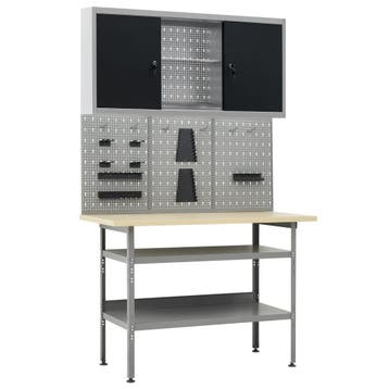 vidaXL Werkbank met drie wandpanelen en een kast, Verzenden