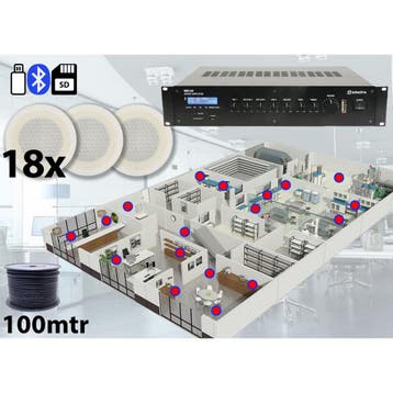 18x Adastra Speakers + 100 Volt Versterker USB/SD/FM, Nieuw