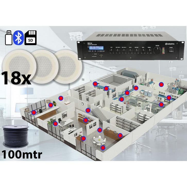 18x Adastra Speakers + 100 Volt Versterker USB/SD/FM, Audio, Tv en Foto, Luidsprekerboxen