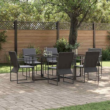 vidaXL Tuin Eettafel Set 7 st Zwart Staal, Verzenden