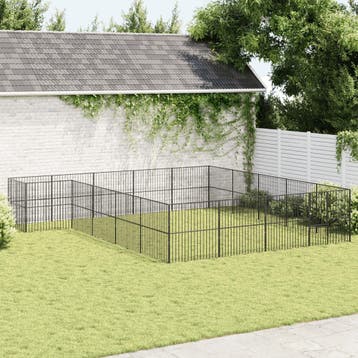vidaXL Hondenkennel 20 panelen gepoedercoat staal zwart, Verzenden, Nieuw