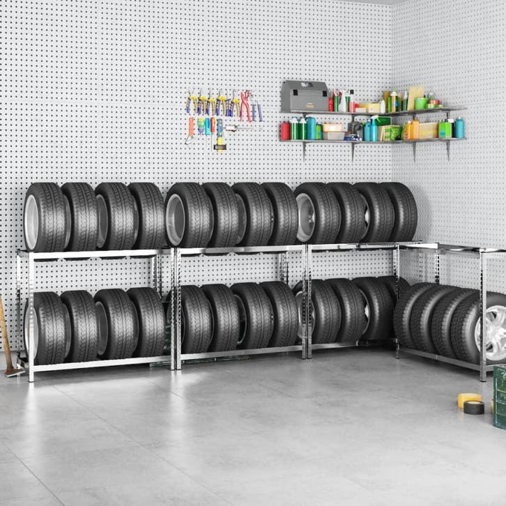 vidaXL Bandenrekken 2-laags 4 st 110x40x110 cm staal, Huis en Inrichting, Kasten | Stellingkasten, Nieuw, Verzenden
