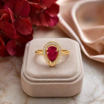 Zonder minimumprijs - Ring Verguld Robijn - Diamant -