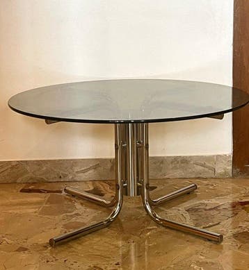 Table dappoint - Acier, Verre - Table basse en verre fumé
