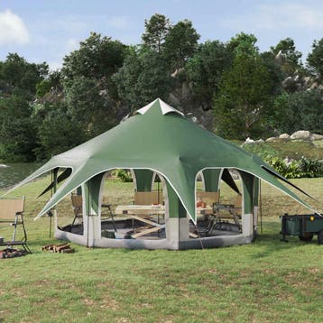 vidaXL Familietent 5-persoons Groen 185T Polyester met PU, Caravans en Kamperen, Verzenden, Nieuw