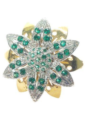 Zonder minimumprijs - Ring - 9 kt. Zilver, Geel goud Smaragd