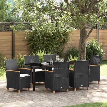 vidaXL Tuin Eettafel Set 7 st Zwart poly rattan, Verzenden, Nieuw
