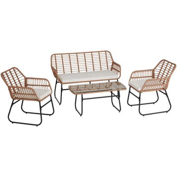 tectake Wicker zitgroep Molfetta XL voor 4 personen - natuur, Verzenden