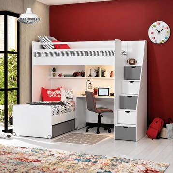 Almila Neo Complete Kinderkamer Set Hoekstapelbed met bureau, Nieuw