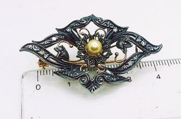 Bijou broche - 19,2 carats Or jaune, Argent Perle - Diamant, Bijoux, Sacs & Beauté