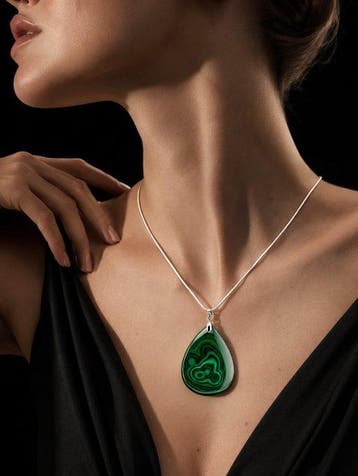 Collier exclusif en malachite - argent sterling 925 - design