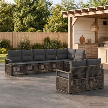 vidaXL Tuinbank Set 8 st Grijs poly rattan, Verzenden, Nieuw