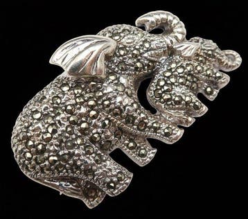 Zilver, Zilveren Olifantenbroche 925 en Marcasiet: Wijsheid, Antiek en Kunst
