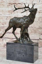 Statue, Prachtig standbeeld van een hert 26 cm - 26 cm -, Antiek en Kunst