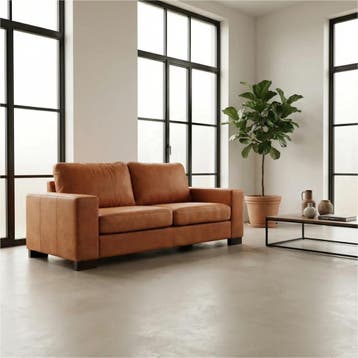 Leren bank Enjoy - 2,5 zits - Kenia Rost (oranje) - Poten, Nieuw, Ophalen of Verzenden, Modern, 200 tot 250 cm