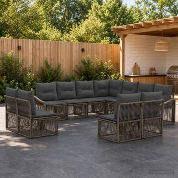 vidaXL Tuinbank Set 11 st Grijs poly rattan, Tuin en Terras, Verzenden, Nieuw