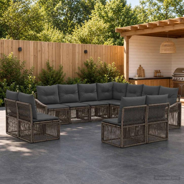 vidaXL Tuinbank Set 11 st Grijs poly rattan, Tuin en Terras, Tuinsets en Loungesets, Nieuw, Verzenden