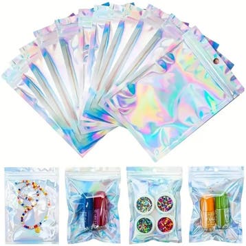 Fako Bijoux - 50 Holografische Folie Zip Lock Zakjes Met Gat, Verzenden, Nieuw
