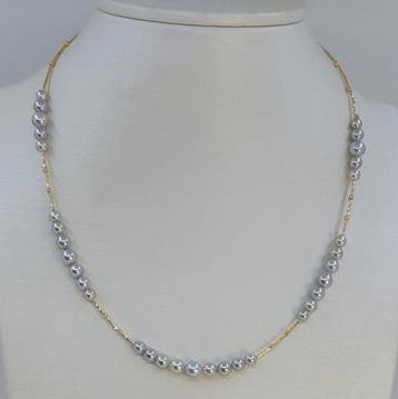 Collier - 18 carats Or jaune - Perles Akoya de 4x6 mm, Handtassen en Accessoires, Kettingen, Nieuw