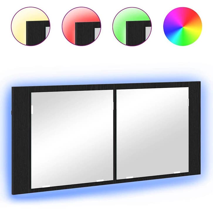 vidaXL LED Spiegelkast Zwart Eiken 100 x 12 x 45 cm Bewerkt, Huis en Inrichting, Tafels | Kaptafels, Nieuw, Verzenden