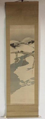 Landscape / Japanese Vintage Hanging Scroll KAKEJIKU / Silk, Antiek en Kunst