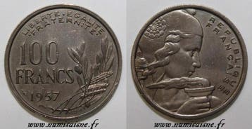 France Frankreich Km 919 100 Francs 1957 Typ Cochet, Verzenden, België