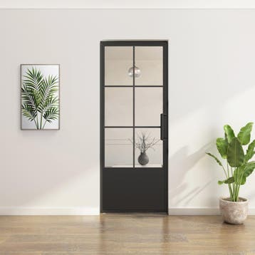 OUTLET: Stalen taatsdeur Zwart 6 Vlaks met kickplate Helder, 80 tot 100 cm, Overige typen, Nieuw, Metaal